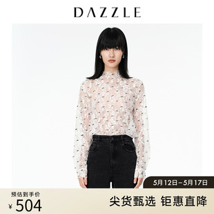 衬衫 DAZZLE地素 奥莱春季 重工精致蕾丝打底衫 上衣女