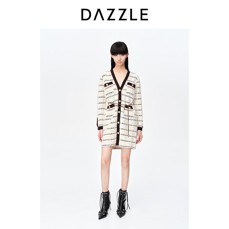 DAZZLE地素奥莱春小香风针织连衣裙提花针织裙女图片