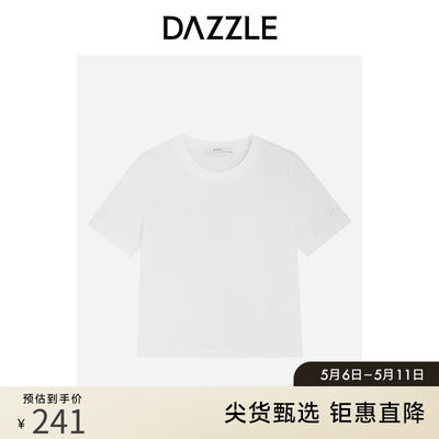 DAZZLE地素奥莱 春夏简约弹力修身短款黑色短袖T恤上衣女