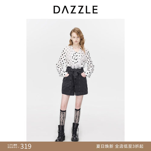DAZZLE地素牛仔系带装饰短裤