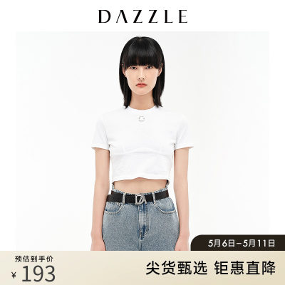 DAZZLE地素奥莱 立体LOGO白色短袖t恤短款上衣女2D3B3101C