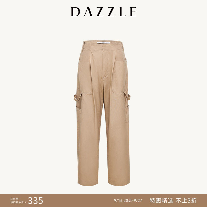 【人气尖货】DAZZLE地素奥莱卡其色工装风宽松直筒休闲裤长裤女图片