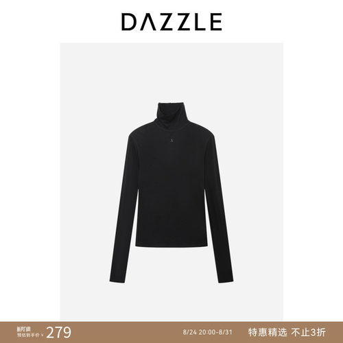 DAZZLE地素奥莱长袖T恤黑色羊毛高领打底衫