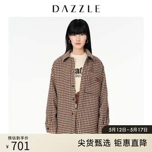 DAZZLE地素奥莱 廓形格纹毛呢外套夹克短大衣女2D4F4423N