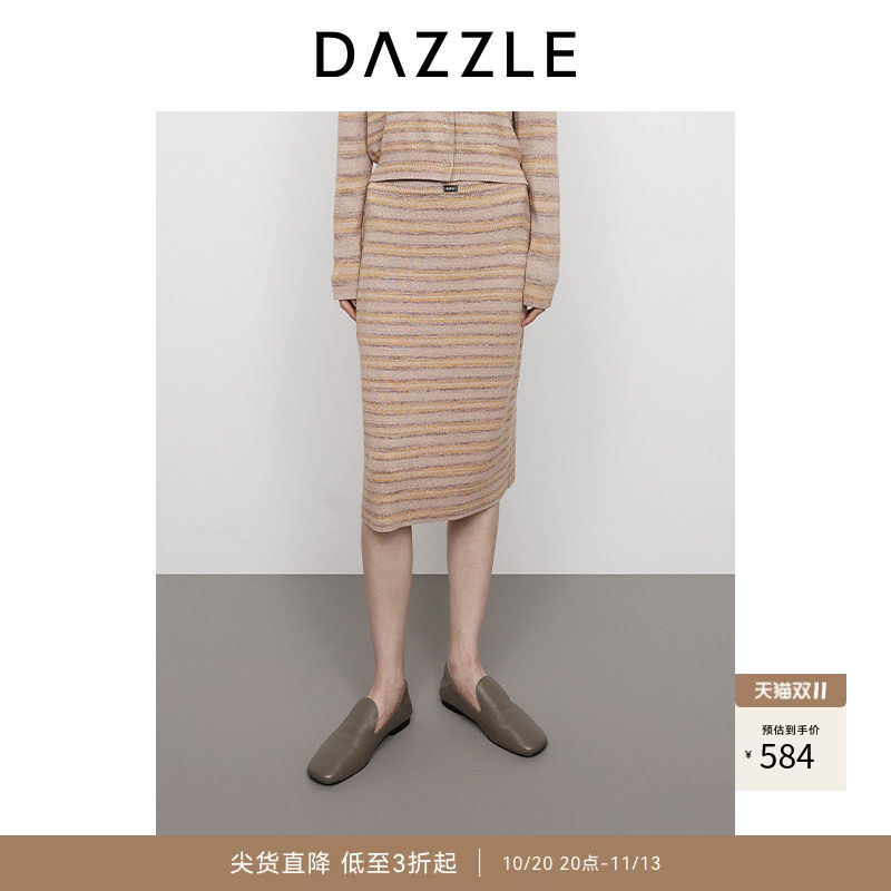 DAZZLE 地素奥莱毛衫半裙2025年春季土黄色针织半裙