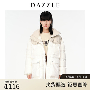 DAZZLE地素奥莱 白色拼接时尚铆钉羽绒服外套女2D4K3261B