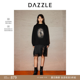 DAZZLE地素奥莱 连衣裙春秋女装猫咪印花蕾丝裙子