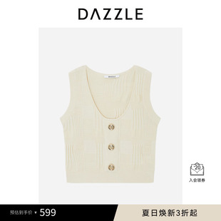 無袖 淺黃色針織不規則條紋背心 地素奧萊毛衫 DAZZLE