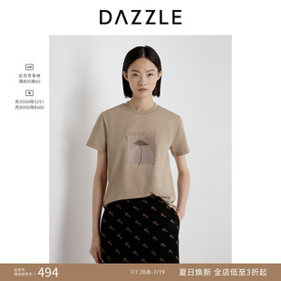 DAZZLE 地素奥莱短袖T恤2025年夏季浅卡其色蔬菜刺绣小T恤