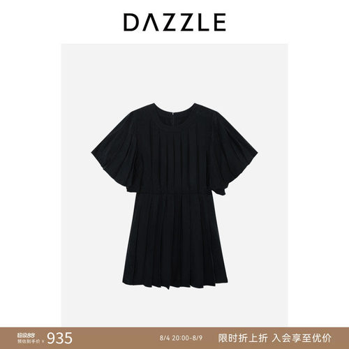 DAZZLE地素奥莱连衣裙夏季黑色百褶连衣裙