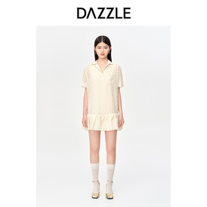 【奥莱专供】DAZZLE地素奥莱 春夏小翻领立体提花短袖连衣裙女