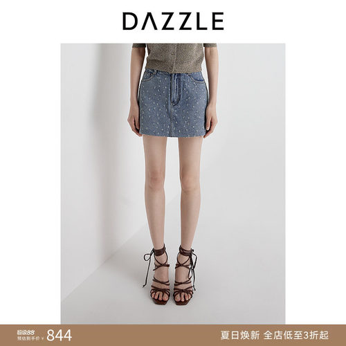 DAZZLE 地素奥莱牛仔短裤2025夏季蓝色烫钻裙裤