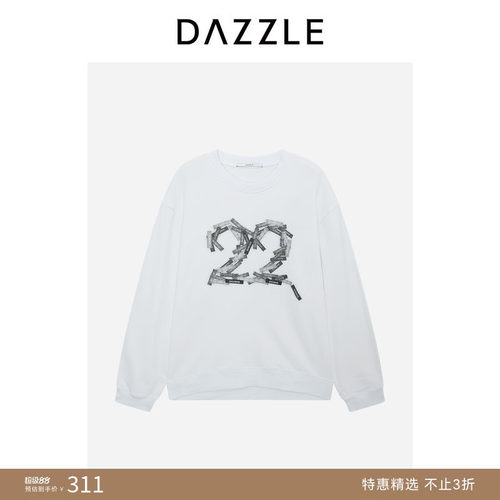 DAZZLE 地素奥莱卫衣漂白色印花绣花重工卫衣