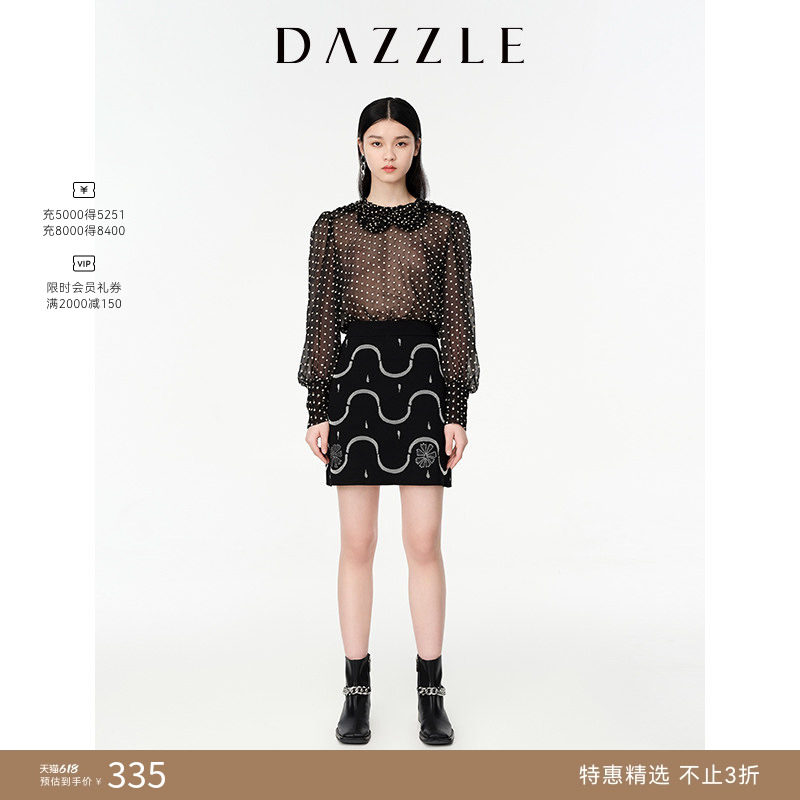 DAZZLE地素奥莱春夏娃娃领法式波点刺绣盐系衬衫衬衣上衣