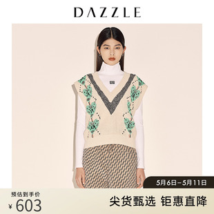 背心马甲女 撞色爱心提花针织衫 奥莱春季 DAZZLE地素