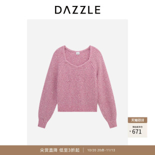 DAZZLE 地素奥莱毛衣女25春季粉红色棉混纺针织长袖套衫针织衫