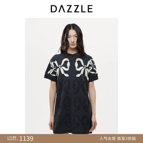 DAZZLE 地素奥莱毛衣25秋黑色短袖连衣裙