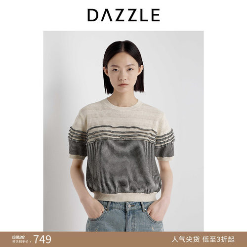 DAZZLE 地素奥莱毛衫短袖2025年夏季复古短袖毛衫小上衣