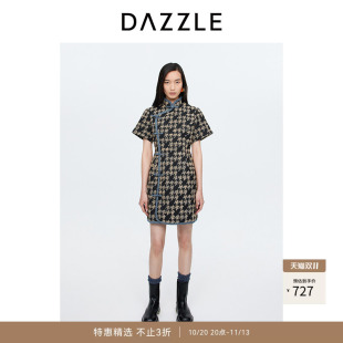 【奥莱】DAZZLE地素奥莱中式千鸟格短袖魔方旗袍拼接连衣裙女