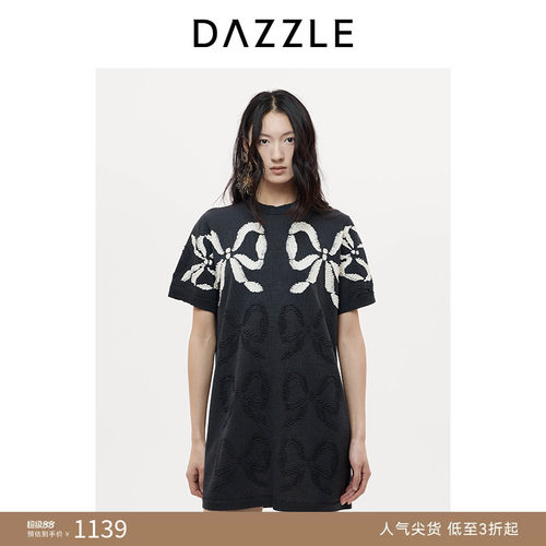 DAZZLE 地素奥莱毛衣25秋黑色短袖连衣裙