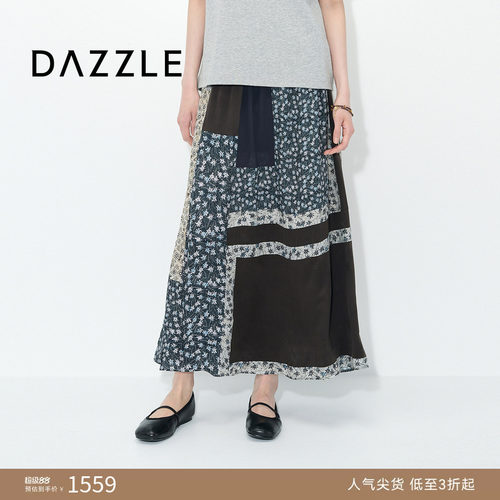 DAZZLE地素奥莱半身裙夏季真度假风轻薄拼接碎花裙半裙长裙女