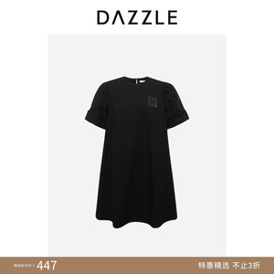 DAZZLE地素奥莱短袖连衣裙春夏季黑色法式简约A字短裙女