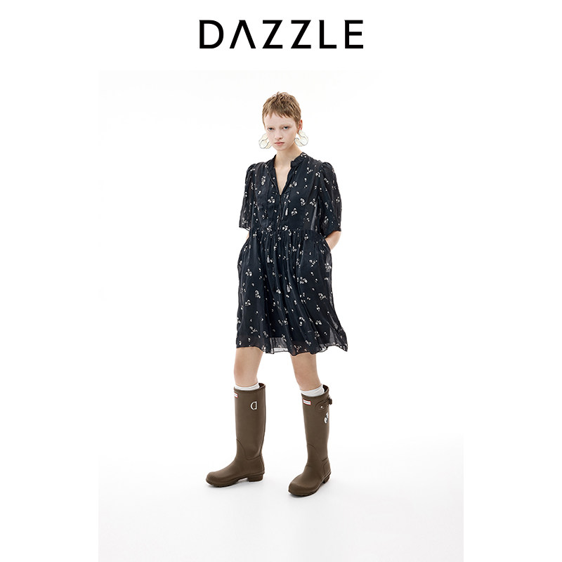 DAZZLE地素奥莱 连衣裙2025年夏季甜美气质设计感中袖连衣裙图片