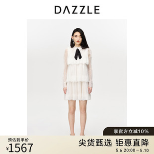 DAZZLE地素奥莱 仙女温柔长袖 白色连衣裙礼服公主裙子女