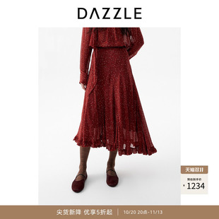 DAZZLE 地素半身裙女2026年春季新款大红色长裙