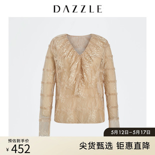 女2D1D5057N DAZZLE地素奥莱 睫毛蕾丝网纱上衣内搭衬衫