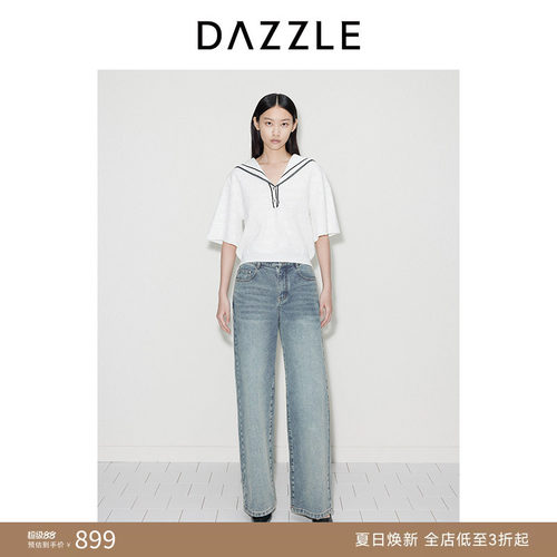 DAZZLE地素奥莱 毛针织衫秋女装提花海军领上衣