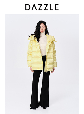 【奥莱专供】DAZZLE地素 秋冬黄色亮面连帽面包蓬松羽绒服女外套