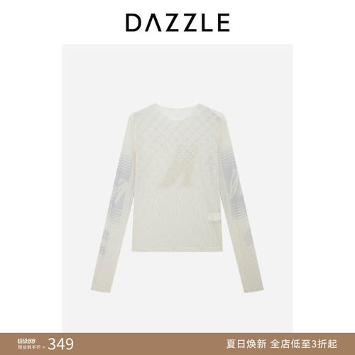 【人气尖货】DAZZLE 地素奥莱小上衣白色网纱紧身小上衣