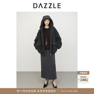DAZZLE地素 毛呢外套冬季耗牛绒连帽夹克