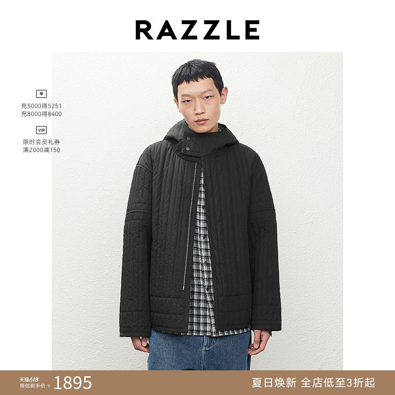 RAZZLE地素奥莱男装黑色秋季肌理绗线棉服