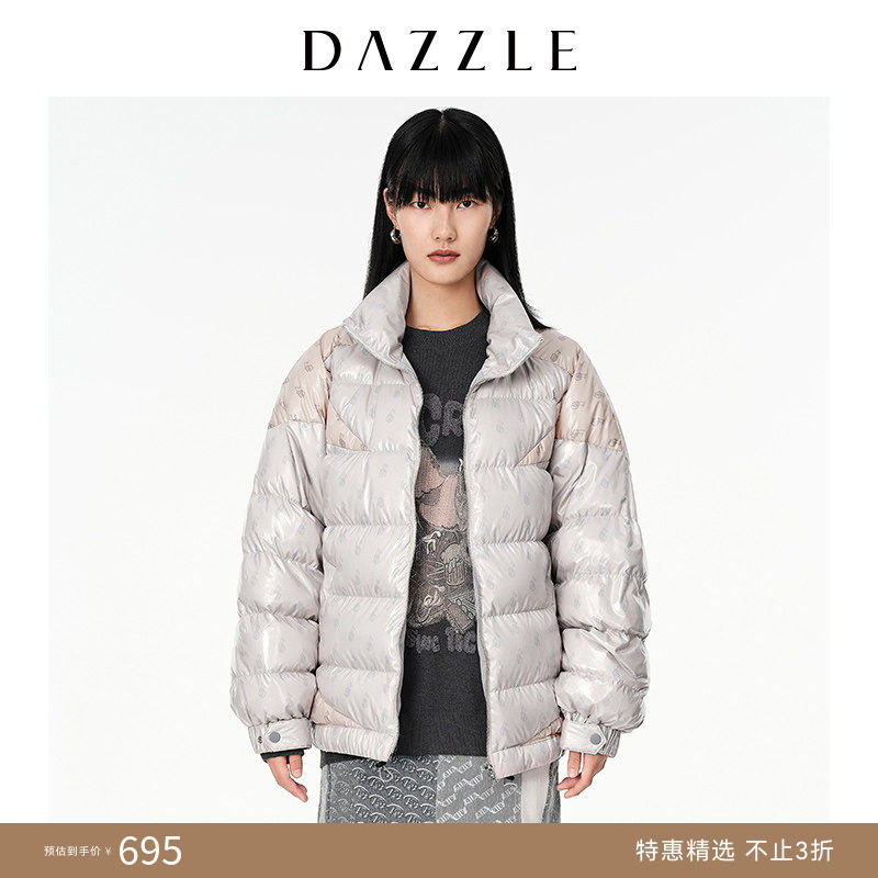 DAZZLE地素奥莱 撞色立领印花绗缝羽绒服女休闲外套