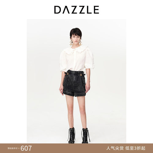 DAZZLE中袖亚麻地素绣花