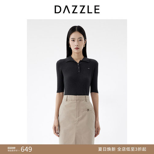 DAZZLE 地素奥莱毛衫短袖2025年春季黑色针织短袖套衫