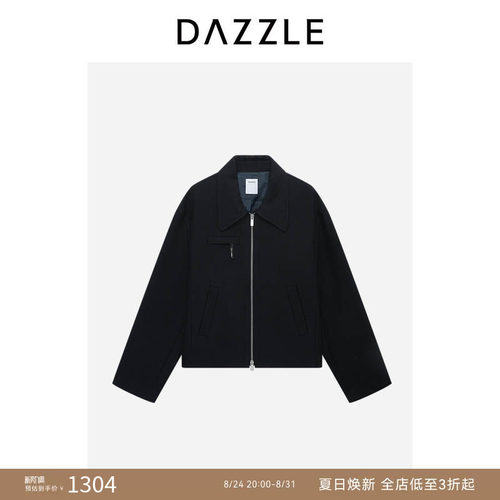 DAZZLE地素奥莱短外套黑色短夹克外套