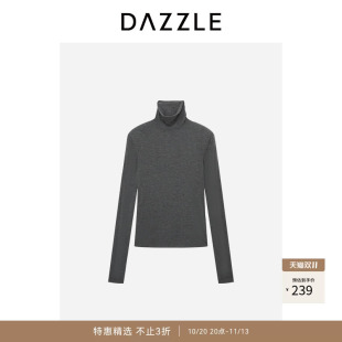 DAZZLE地素奥莱长袖T恤深灰色羊毛高领打底衫