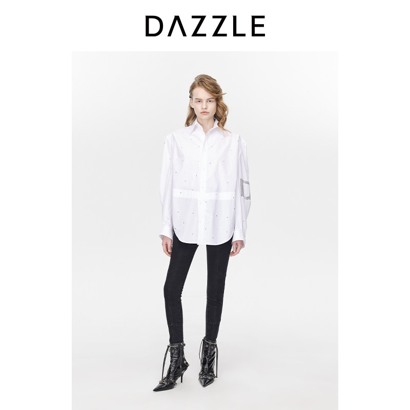 DAZZLE宽松时髦长袖地素白色衬衫图片