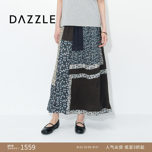DAZZLE地素奥莱半身裙夏季真度假风轻薄拼接碎花裙半裙长裙女