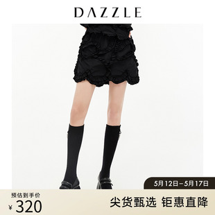 DAZZLE地素奥莱 百搭褶边花边黑色半身裙短裙女2D3S2151A