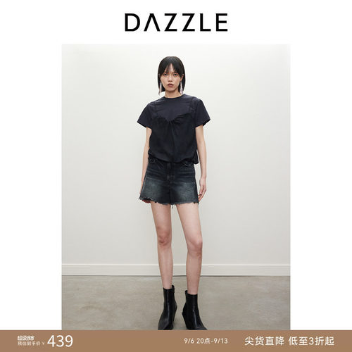 DAZZLE地素牛仔毛边磨白短裤