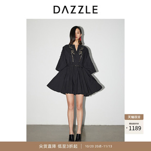 DAZZLE地素奥莱 连衣裙春秋女装深V镂空刺绣短裙
