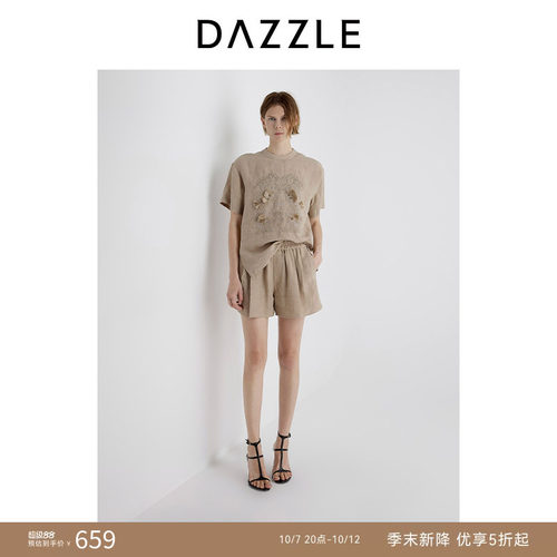 DAZZLE地素奥莱 夏季短裤老钱松弛亚麻短裤