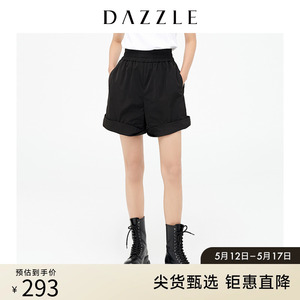 DAZZLE地素奥莱 黑色宽松高腰短裤休闲裤女2D4Q1071A