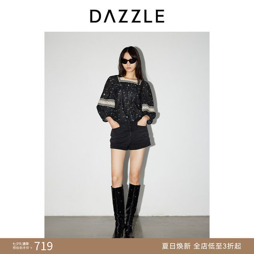 DAZZLE地素蕾丝拼接小上衣