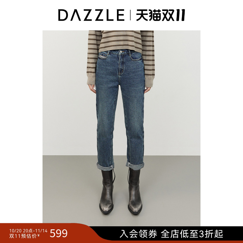 DAZZLE地素奥莱 牛仔裤冬季女装牛仔直筒裤