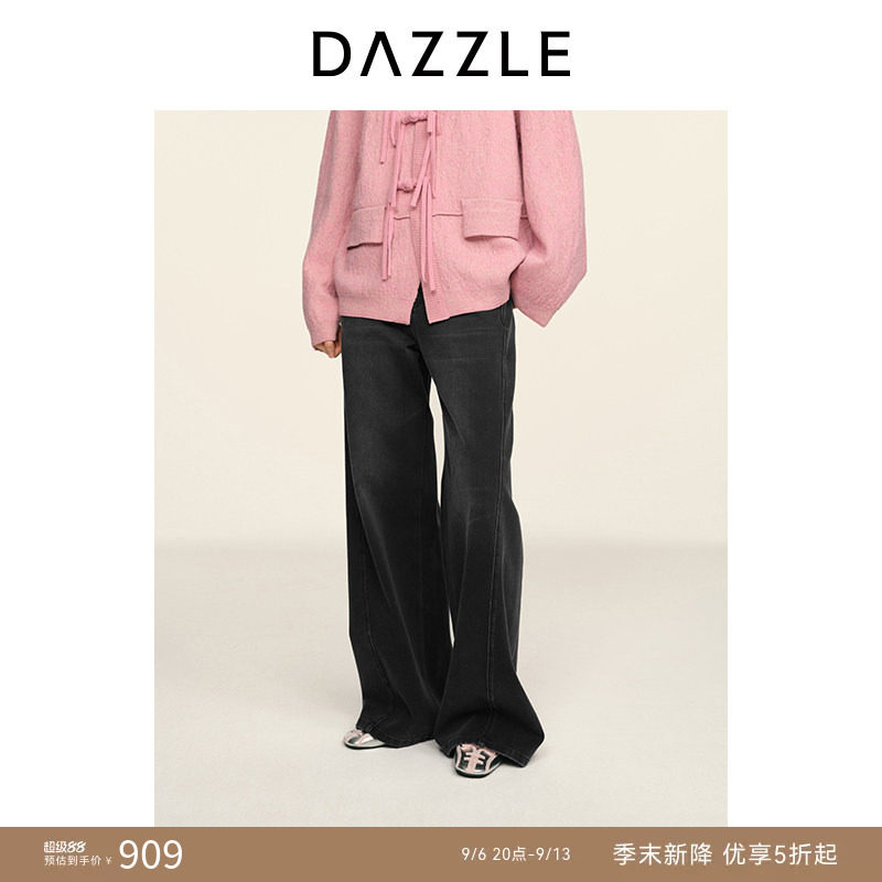 DAZZLE 地素奥莱牛仔裤女2026年春季新款棉混纺黑色牛仔阔腿裤图片